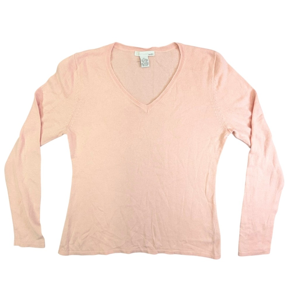 Essentials by ABS Sweater Womens XL Pink Silk Cashmere V-Neck‎ Long Sleeve Top